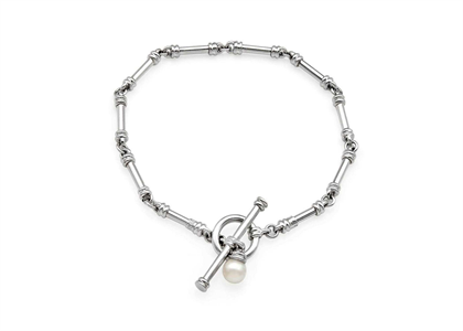 Silver Plated Toggle Womens Pearl Bracelet